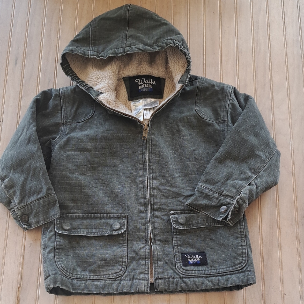Walls Blizzard Pruf Sherpa Lined Canvas Hooded Work Utility Jacket Olive Zipped